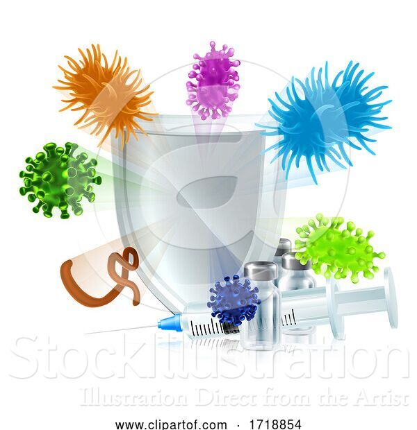 Vector Illustration of Injection Vaccine Medicine Medical Syringe Shield