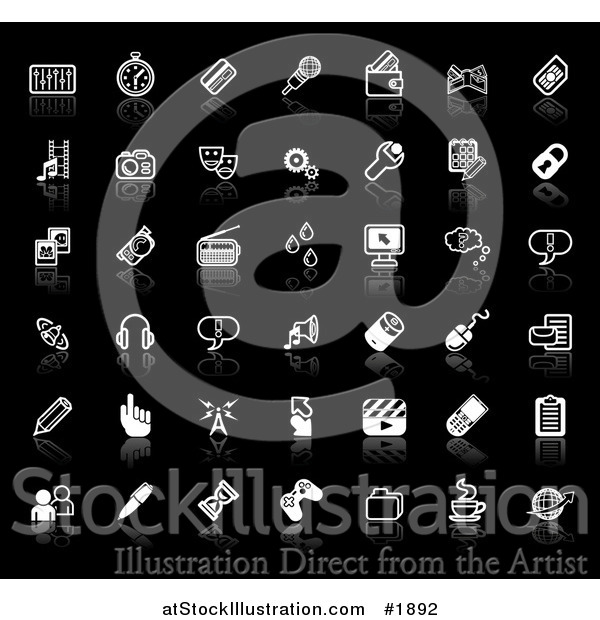 Vector Illustration of Internet Media Application Icons with Reflections, on Black