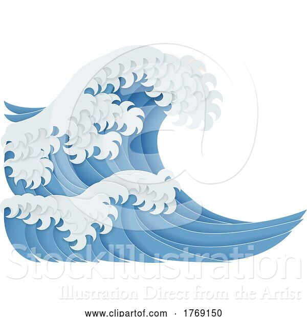 Vector Illustration of Japanese Great Wave Layered Paper Craft Style