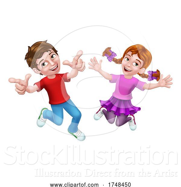 Vector Illustration of Jumping Girl and Boy Children Children