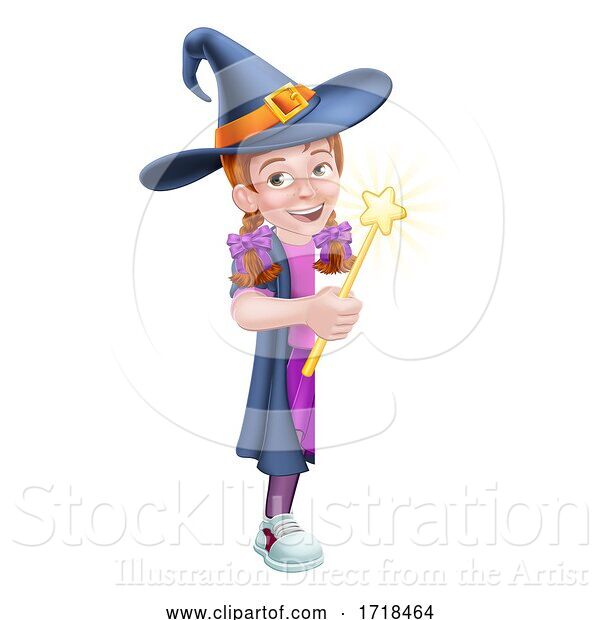 Vector Illustration of Kid Girl Child Halloween Witch Sign