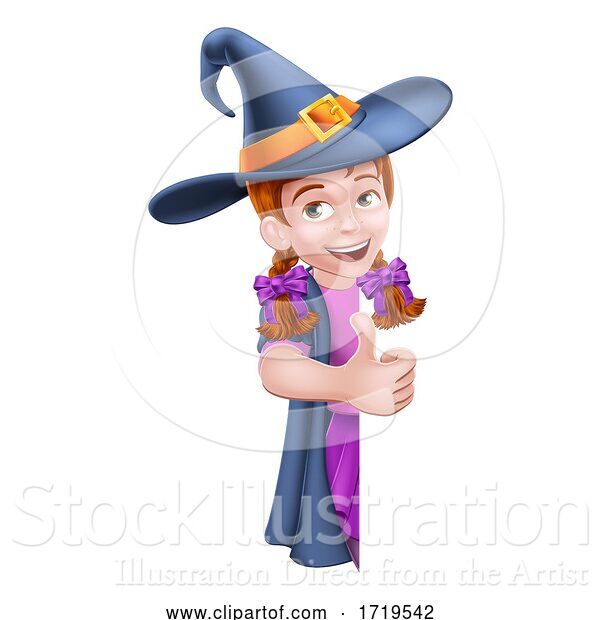 Vector Illustration of Kid Girl Child Halloween Witch Sign