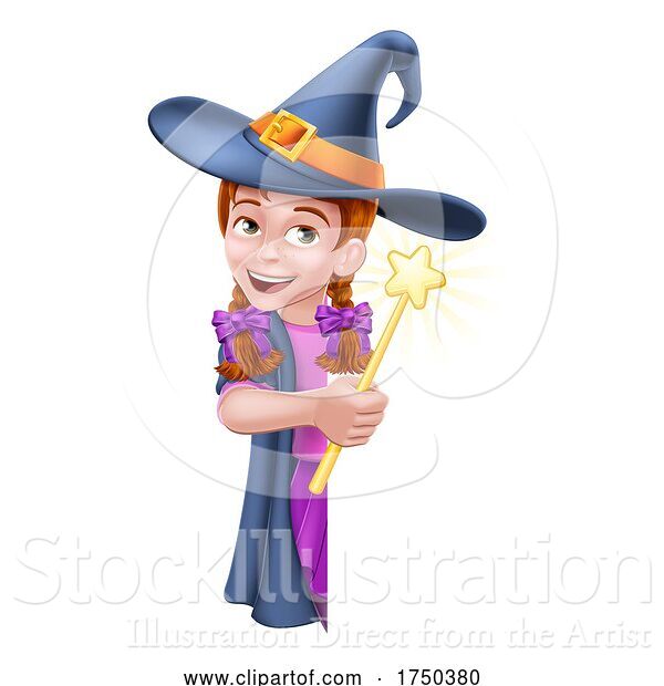 Vector Illustration of Kid Girl Child Halloween Witch Sign