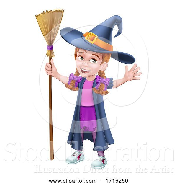 Vector Illustration of Kid Girl Child in Witch Halloween Costume