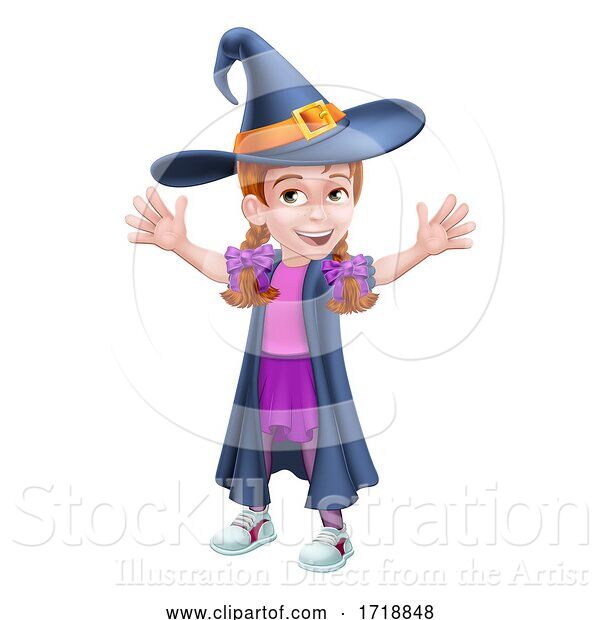 Vector Illustration of Kid Girl Child in Witch Halloween Costume