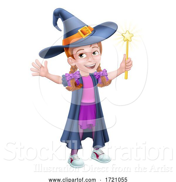 Vector Illustration of Kid Girl Child in Witch Halloween Costume