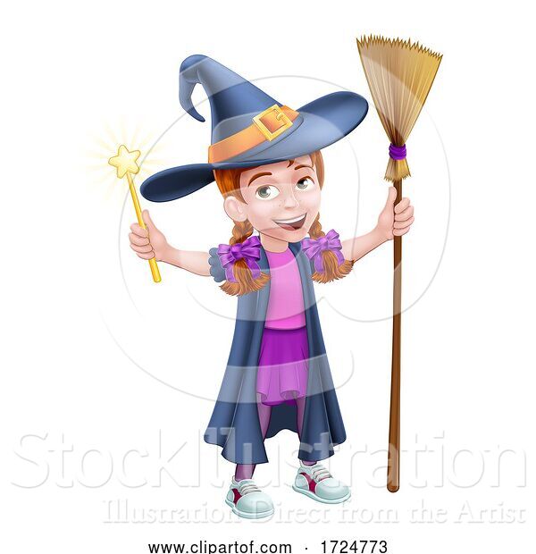 Vector Illustration of Kid Girl Child in Witch Halloween Costume