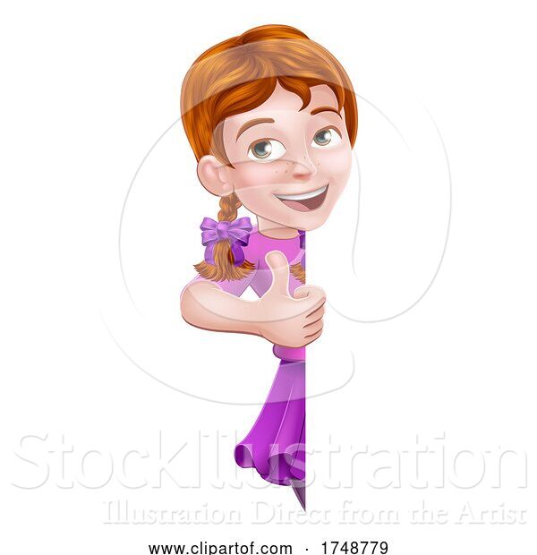 Vector Illustration of Kid Girl Child Thumbs up Sign