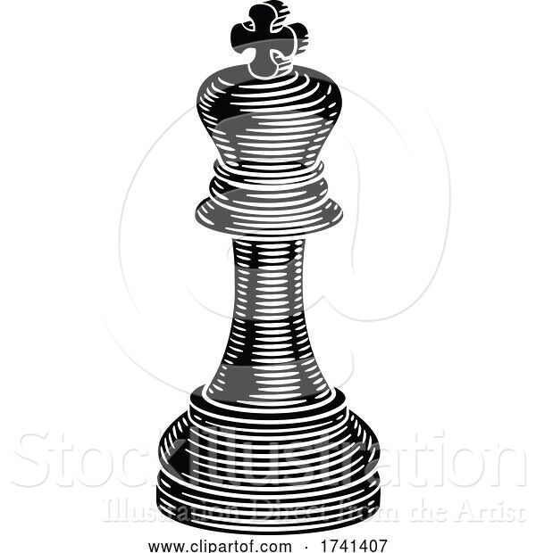 Vector Illustration of King Chess Piece Vintage Woodcut Style Concept