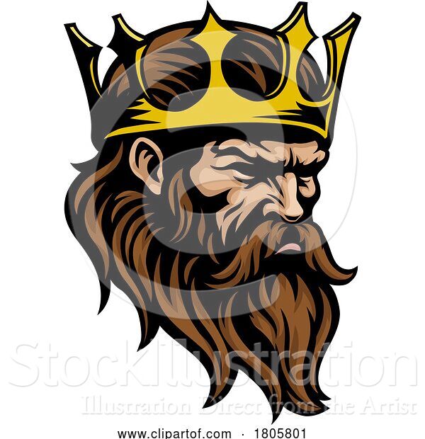 Vector Illustration of King Crown Warrior Head Mascot Medieval Face Guy