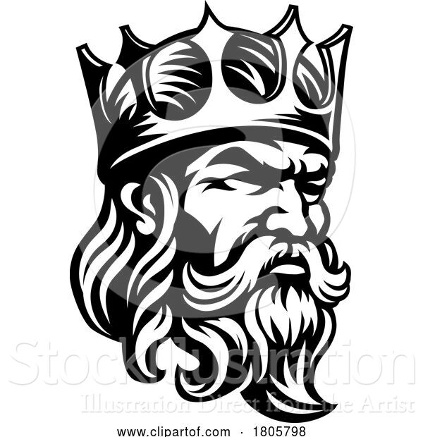 Vector Illustration of King Medieval Crown Head Guy Mascot Face Icon