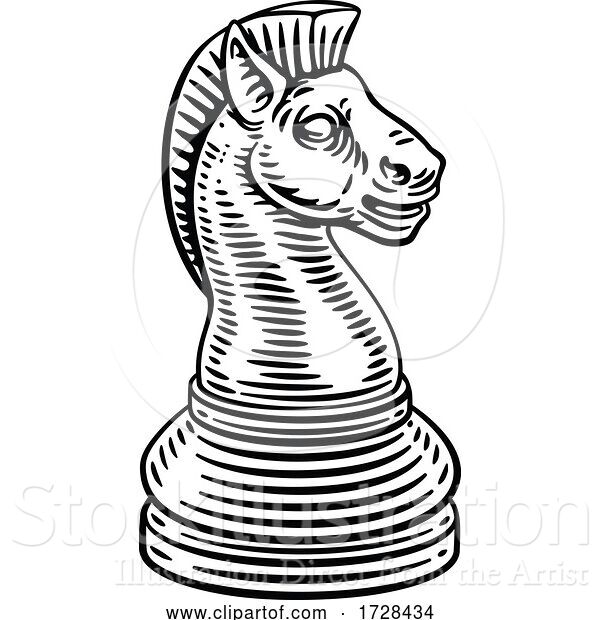 Vector Illustration of Knight Chess Piece Vintage Woodcut Style Concept