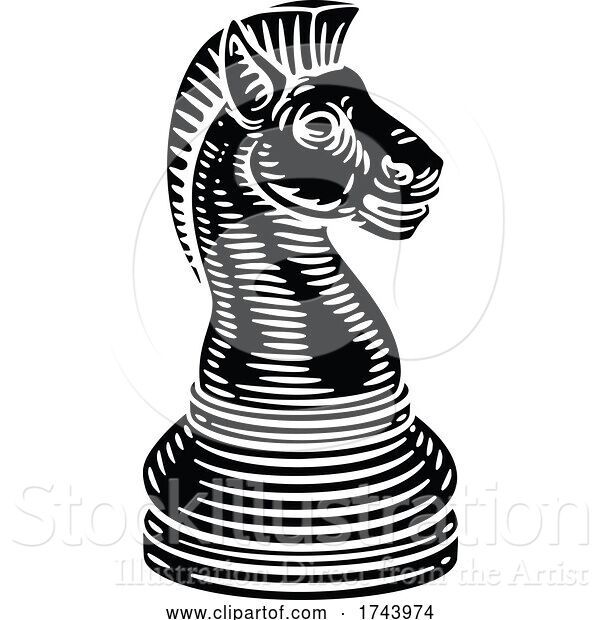 Vector Illustration of Knight Chess Piece Vintage Woodcut Style Concept