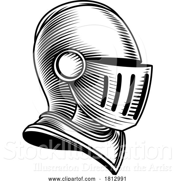 Vector Illustration of Knight Helm Medieval Helmet Vintage Woodcut Style