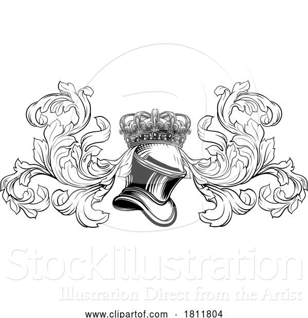Vector Illustration of Knight Helmet Crown Filigree Coat of Arms Crest