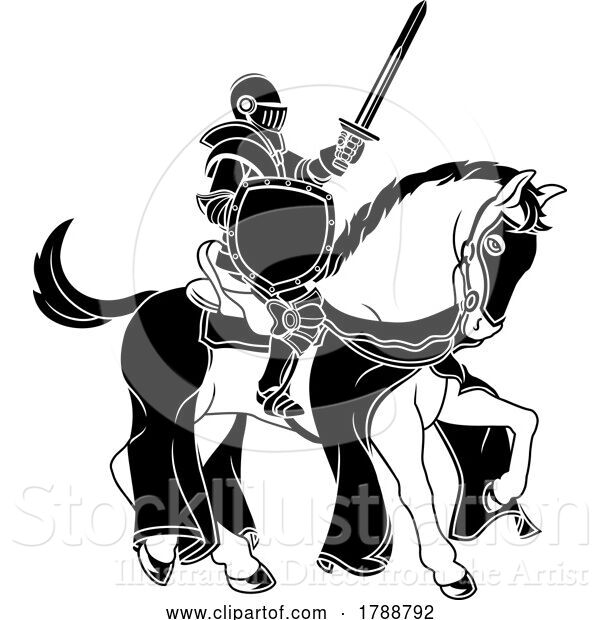 Vector Illustration of Knight in Armour Warrior on Horse Medieval Joust