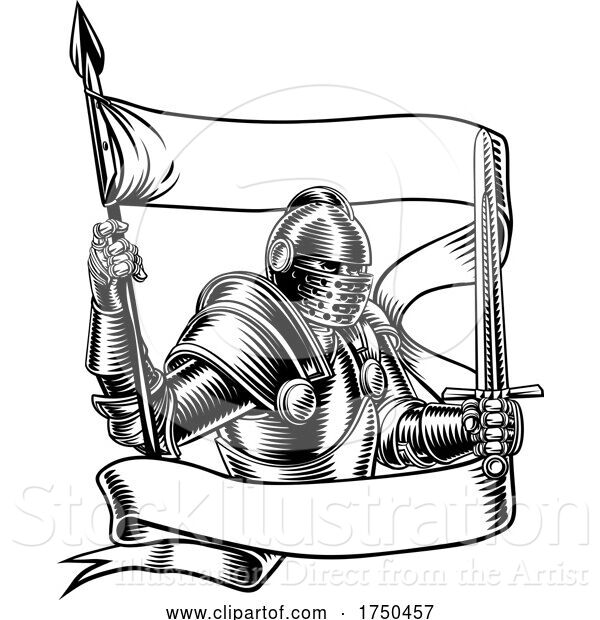 Vector Illustration of Knight with Banner Battle Flag Standard Ribbon