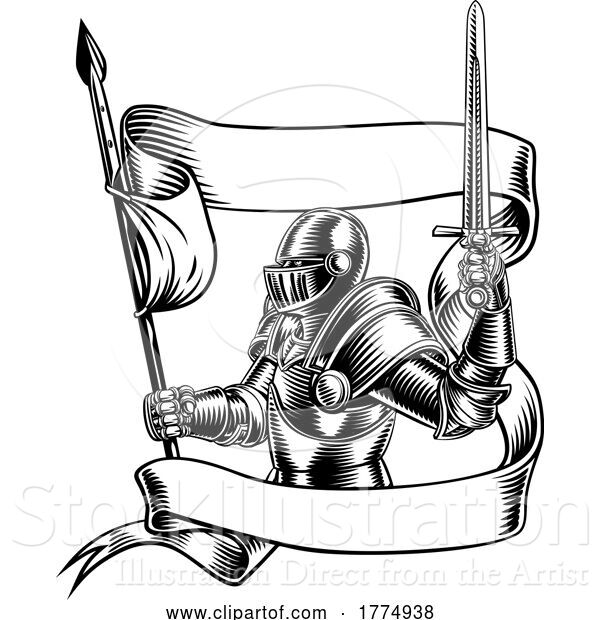 Vector Illustration of Knight with Banner Battle Flag Standard Ribbon