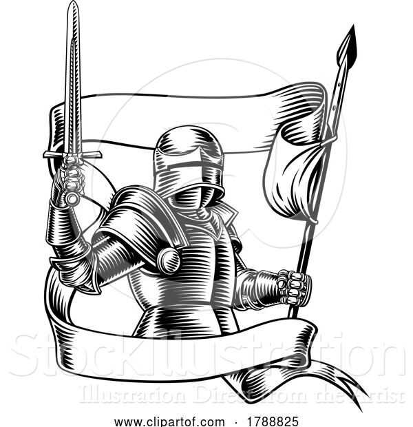 Vector Illustration of Knight with Banner Battle Flag Standard Ribbon