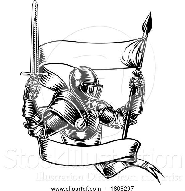 Vector Illustration of Knight with Banner Battle Flag Standard Ribbon