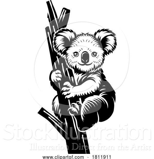 Vector Illustration of Koala Bear Animal Woodcut Vintage Icon Mascot