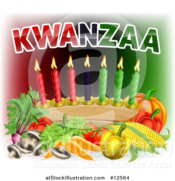 Vector Illustration of Kwanzaa Text with Vegetables and Candles