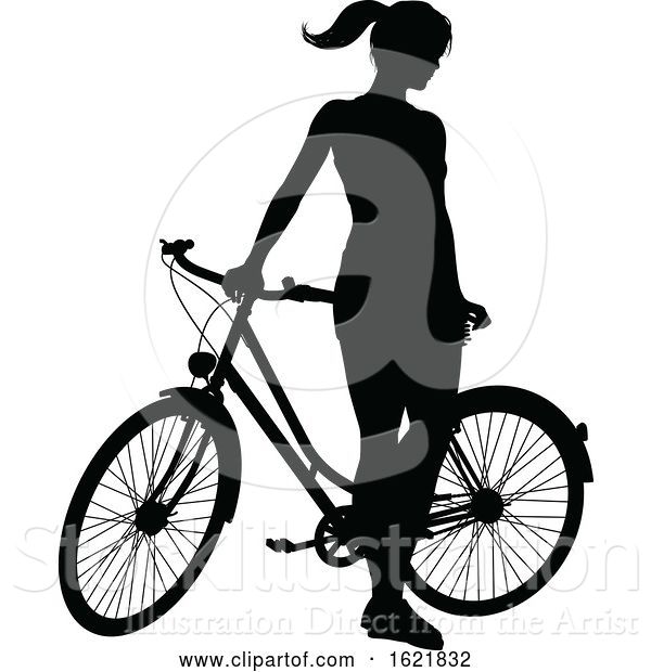 Vector Illustration of Lady Bike Cyclist Riding Bicycle Silhouette