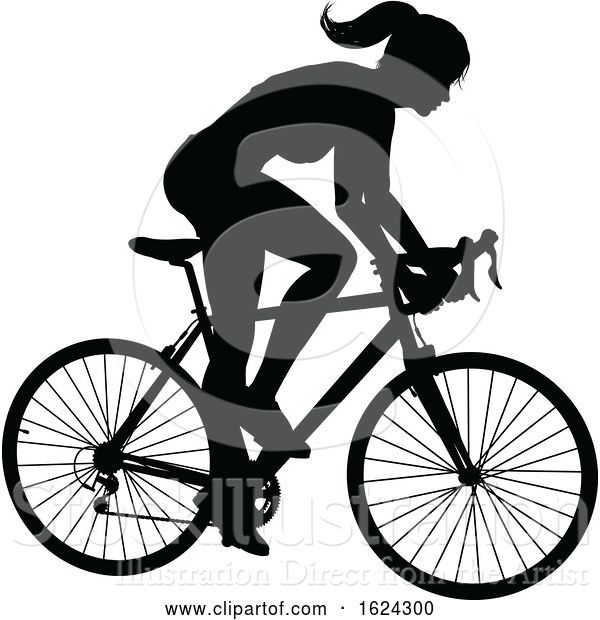 Vector Illustration of Lady Bike Cyclist Riding Bicycle Silhouette