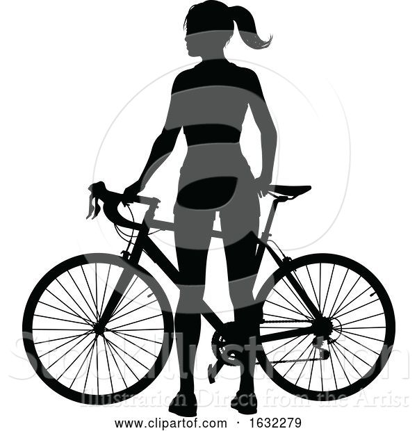 Vector Illustration of Lady Bike Cyclist Riding Bicycle Silhouette