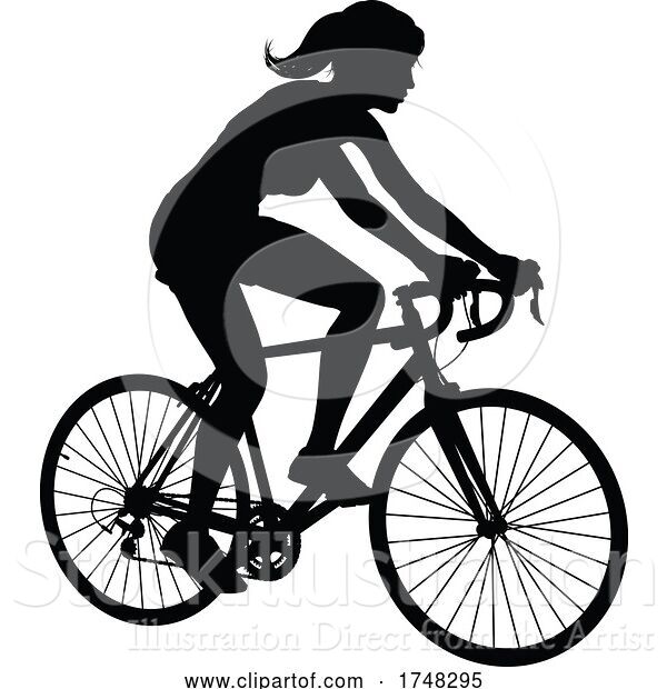 Vector Illustration of Lady Bike Cyclist Riding Bicycle Silhouette