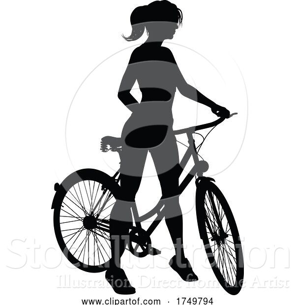 Vector Illustration of Lady Bike Cyclist Riding Bicycle Silhouette