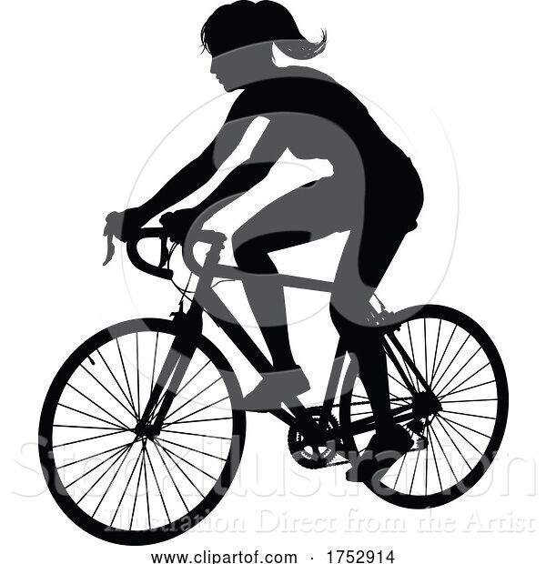 Vector Illustration of Lady Bike Cyclist Riding Bicycle Silhouette