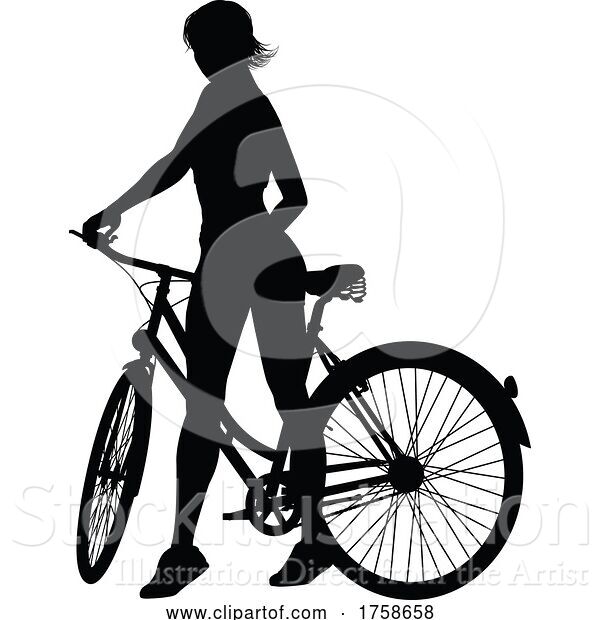 Vector Illustration of Lady Bike Cyclist Riding Bicycle Silhouette