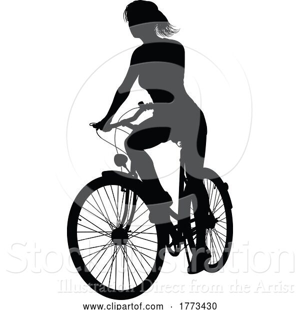 Vector Illustration of Lady Bike Cyclist Riding Bicycle Silhouette