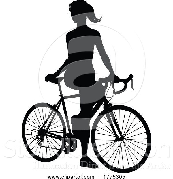 Vector Illustration of Lady Bike Cyclist Riding Bicycle Silhouette