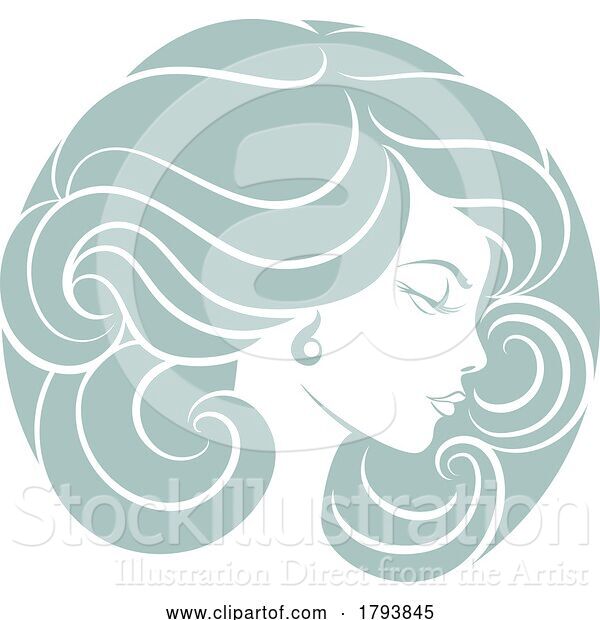 Vector Illustration of Lady Circle Face Hair Salon Hairdresser Design