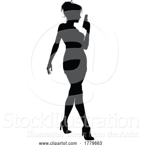 Vector Illustration of Lady Gun Silhouette Detective Secret Agent Spy