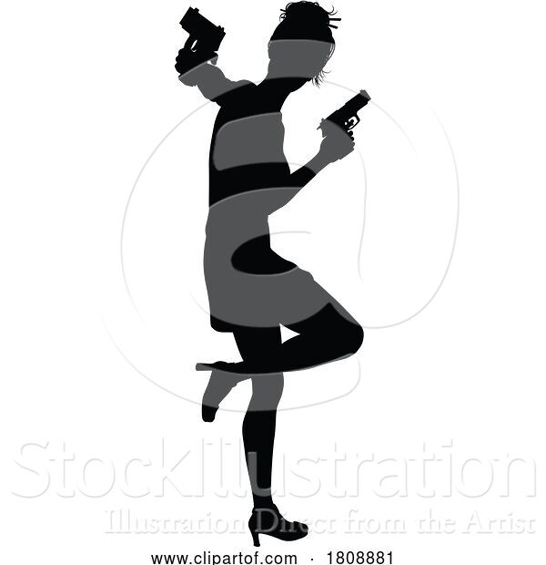 Vector Illustration of Lady Gun Silhouette Detective Secret Agent Spy