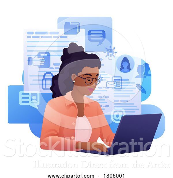 Vector Illustration of Lady Job Writing Online Resume Application Laptop