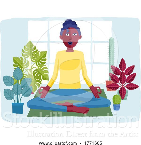 Vector Illustration of Lady Meditating Doing Yoga Pilates Illustration