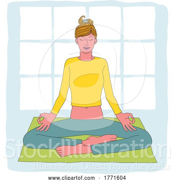 Vector Illustration of Lady Meditating Doing Yoga Pilates Illustration