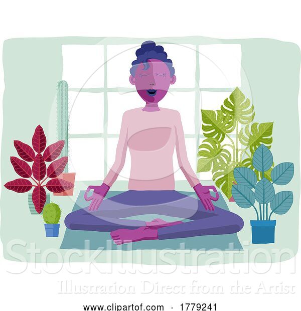 Vector Illustration of Lady Meditating Doing Yoga Pilates Illustration