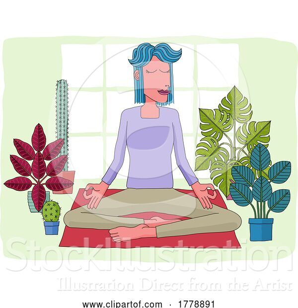 Vector Illustration of Lady Meditating Doing Yoga Pilates Illustration