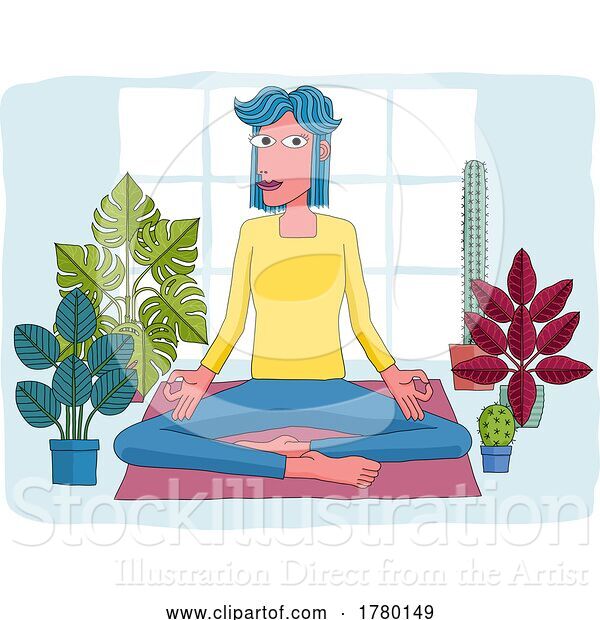 Vector Illustration of Lady Meditating Doing Yoga Pilates Illustration