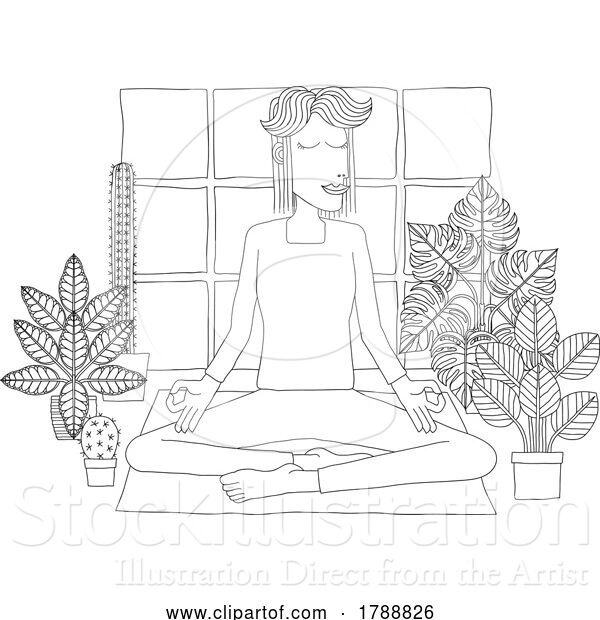 Vector Illustration of Lady Meditating Doing Yoga Pilates Illustration