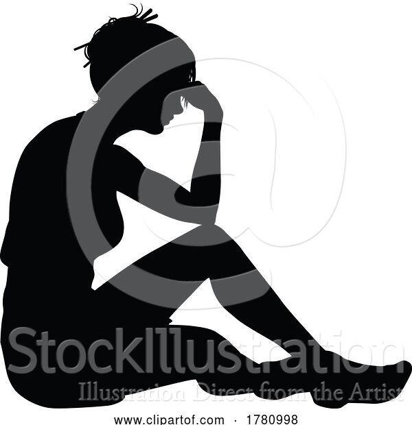 Vector Illustration of Lady Relaxed Sitting Thinking Silhouette