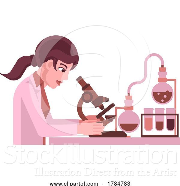 Vector Illustration of Lady Scientist Working in Laboratory