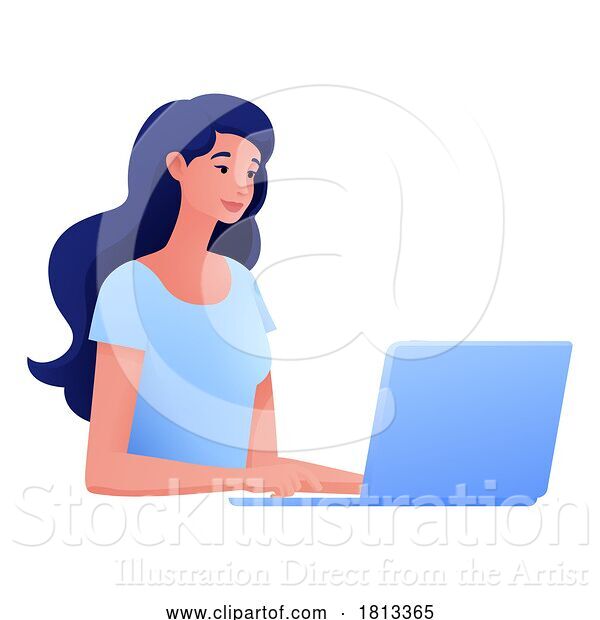 Vector Illustration of Lady Using Laptop Computer Illustration