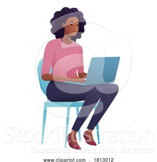 Vector Illustration of Lady Using Laptop Computer Illustration
