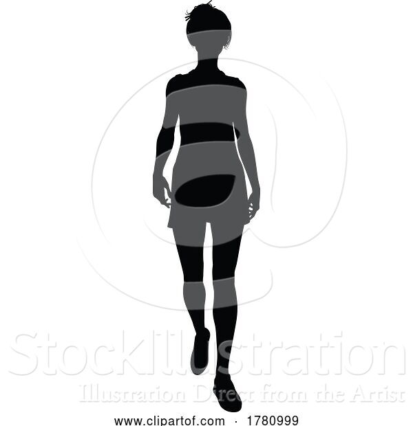 Vector Illustration of Lady Walking Front Silhouette
